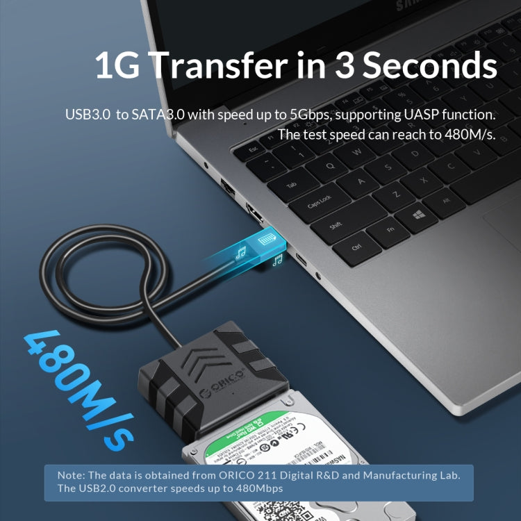 ORICO UTS1 USB 3.0 2.5-inch SATA HDD Adapter with 12V 2A Power Adapter, Cable Length:0.3m(EU Plug) - USB to IDE / SATA by ORICO | Online Shopping South Africa | PMC Jewellery | Buy Now Pay Later Mobicred