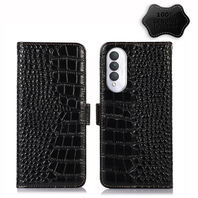 For Honor X20 SE Crocodile Top Layer Cowhide Leather Phone Case(Black) - Honor Cases by PMC TechLife | Online Shopping South Africa | PMC TechLife | Buy Now Pay Later Mobicred