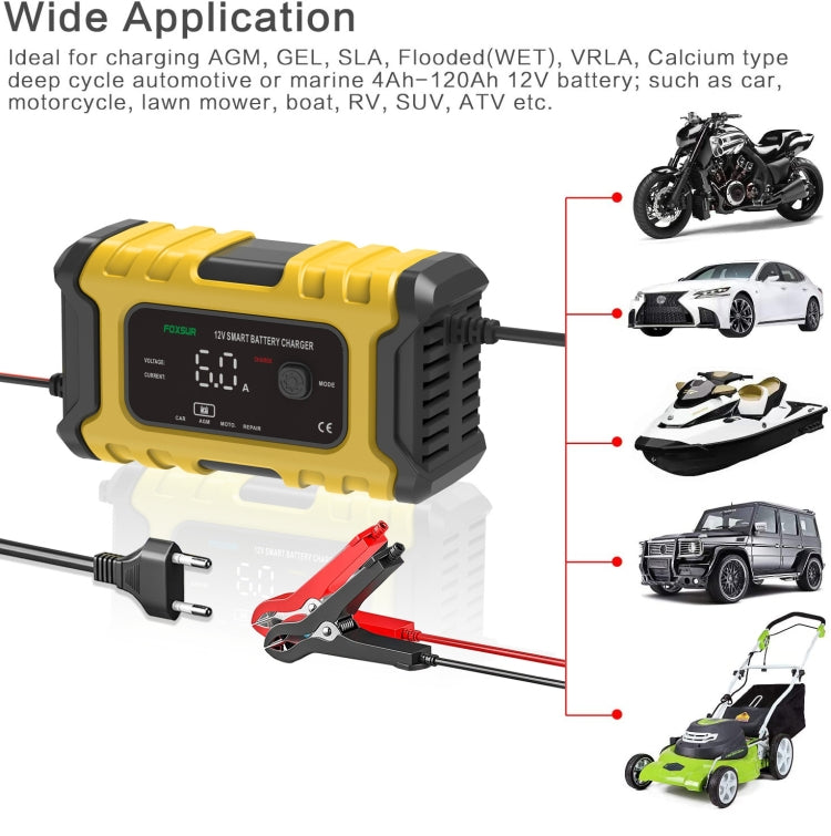 FOXSUR 6A 12V Motorcycle / Car Smart Battery Charger, Plug Type:AU Plug(Yellow) - free shipping - PMC TechLife - Order now!