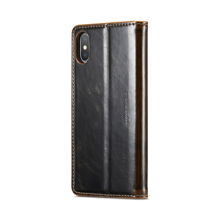 For iPhone XS CaseMe 003 Crazy Horse Texture Leather Phone Case(Coffee) - More iPhone Cases by CaseMe | Online Shopping South Africa | PMC Jewellery | Buy Now Pay Later Mobicred