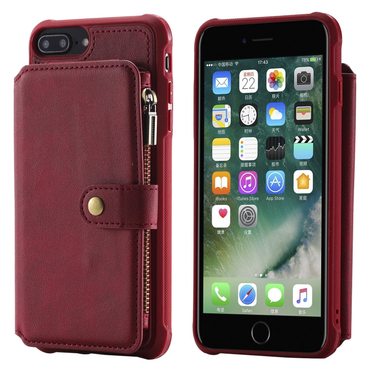 For iPhone 7 Plus / 8 Plus Zipper Shockproof Protective Case with Card Slots & Bracket & Photo Holder & Wallet Function(Red) - More iPhone Cases by PMC TechLife | Online Shopping South Africa | PMC TechLife