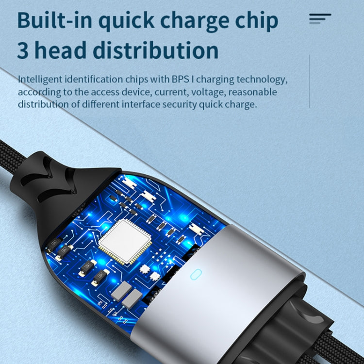 ADC-008 66W USB to USB-C/Type-C + 8 Pin + Micro USB 3 in 1 Fully Compatible Fast Charge Data Cable, Length:1.2m - Multifunction Cable by PMC Jewellery | Online Shopping South Africa | PMC Jewellery | Buy Now Pay Later Mobicred