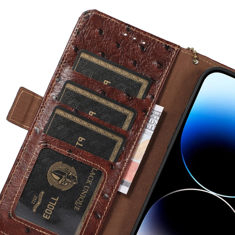 For Google Pixel 7 Ostrich Pattern Genuine Leather RFID Phone Case(Coffee) - Google Cases by PMC TechLife | Online Shopping South Africa | PMC TechLife | Buy Now Pay Later Mobicred