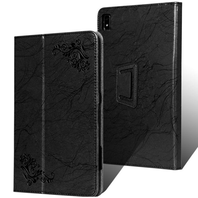 For TCL Tab Pro 5G Flower Embossed Leather Tablet Case with Holder(Black) - Others by PMC TechLife | Online Shopping South Africa | PMC TechLife | Buy Now Pay Later Mobicred
