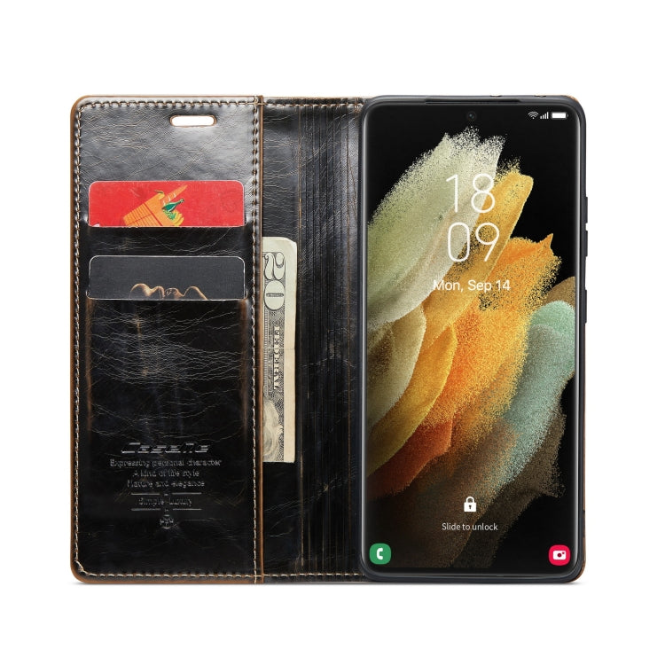 For Samsung Galaxy S21 Ultra 5G CaseMe 003 Crazy Horse Texture Leather Phone Case(Coffee) - Galaxy S21 Ultra 5G Cases by CaseMe | Online Shopping South Africa | PMC Jewellery | Buy Now Pay Later Mobicred