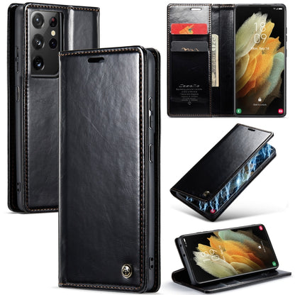 For Samsung Galaxy S21 Ultra 5G CaseMe 003 Crazy Horse Texture Leather Phone Case(Black) - Galaxy S21 Ultra 5G Cases by CaseMe | Online Shopping South Africa | PMC Jewellery | Buy Now Pay Later Mobicred