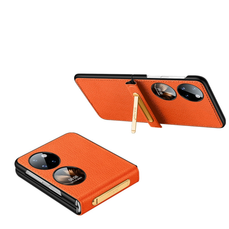 For Huawei P50 Pocket SULADA Invisible Bracket Leather Back Cover Phone Case(Orange) - free shipping - PMC TechLife - Order now!