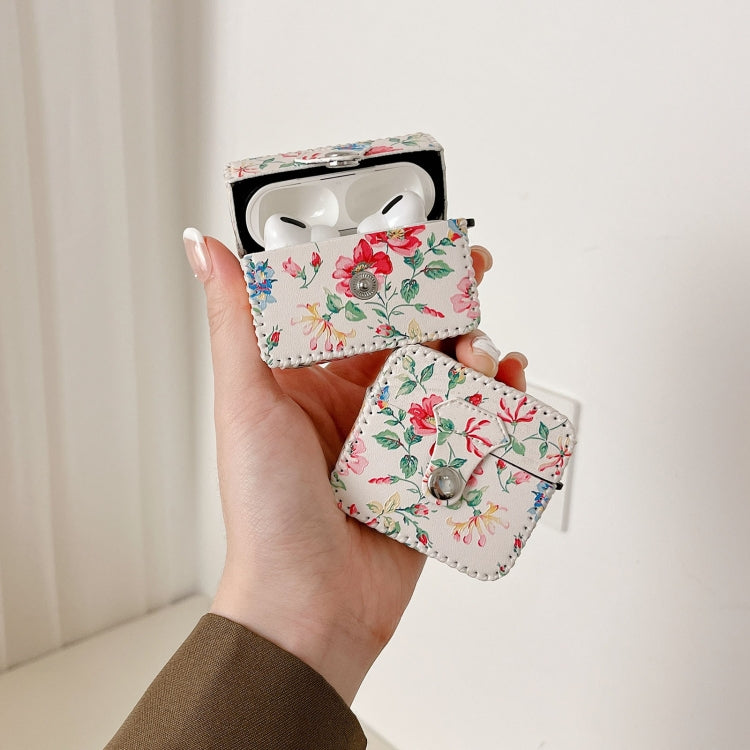 For AirPods 1/2 White Floral PU Leather Wireless Earphone Case - For AirPods 1/2 by PMC Jewellery | Online Shopping South Africa | PMC Jewellery | Buy Now Pay Later Mobicred