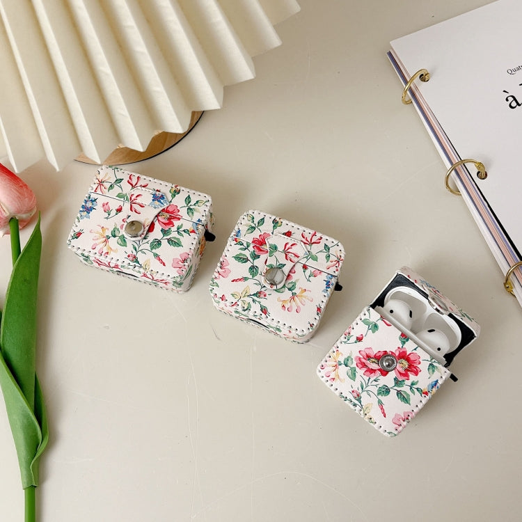 For AirPods 1/2 White Floral PU Leather Wireless Earphone Case - For AirPods 1/2 by PMC Jewellery | Online Shopping South Africa | PMC Jewellery | Buy Now Pay Later Mobicred