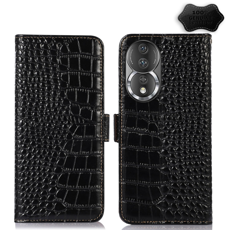 For Honor 80 Crocodile Top Layer Cowhide Leather Phone Case(Black) - Honor Cases by PMC TechLife | Online Shopping South Africa | PMC TechLife | Buy Now Pay Later Mobicred