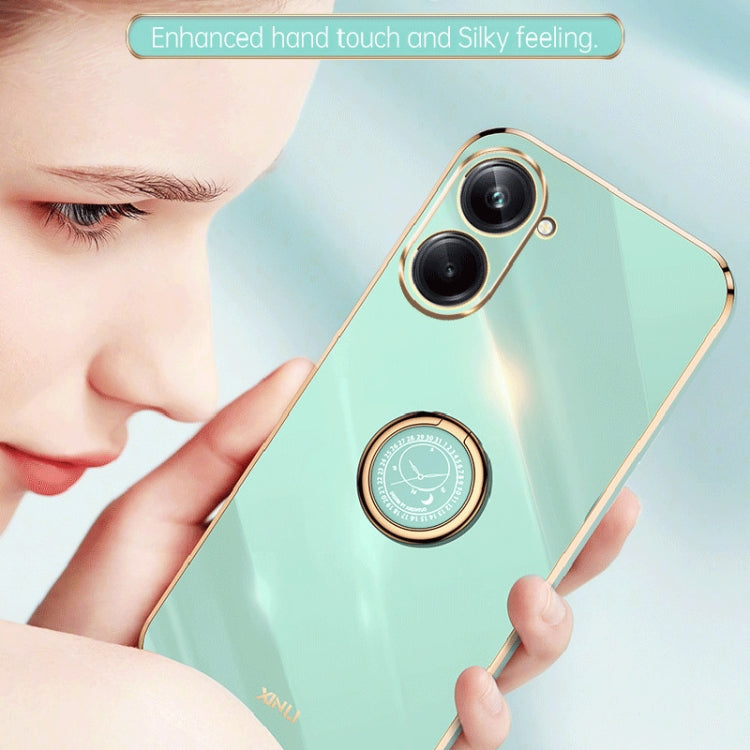 For Realme 10 4G XINLI Straight Edge Electroplate TPU Phone Case with Ring(White) - Realme Cases by XINLI | Online Shopping South Africa | PMC TechLife | Buy Now Pay Later Mobicred