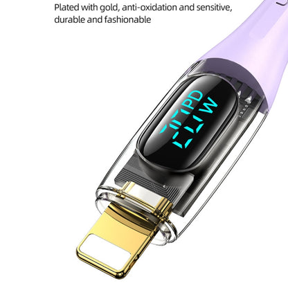 USAMS Type-C to 8 Pin PD20W Aluminum Alloy Transparent Digital Display Fast Charge Data Cable, Cable Length:2m(Black) - 2 in 1 Cable by USAMS | Online Shopping South Africa | PMC Jewellery | Buy Now Pay Later Mobicred