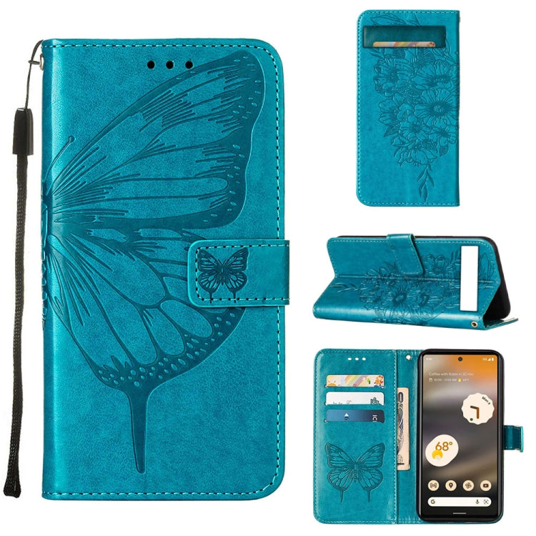 For Google Pixel 7a Embossed Butterfly Flip Leather Phone Case(Blue) - Google Cases by PMC TechLife | Online Shopping South Africa | PMC TechLife | Buy Now Pay Later Mobicred