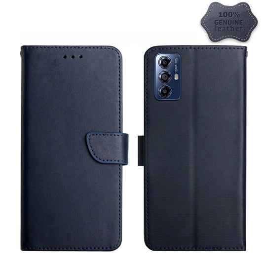 For Motorola Moto G Play 2023 HT02 Genuine Leather Fingerprint-proof Flip Phone Case(Blue) - Motorola Cases by PMC Jewellery | Online Shopping South Africa | PMC Jewellery | Buy Now Pay Later Mobicred