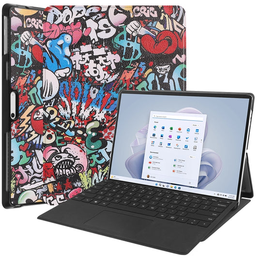 For Microsoft Surface Pro 9 Custer Painted 3-Fold Holder Leather Tablet Case(Graffiti) - Microsoft by PMC Jewellery | Online Shopping South Africa | PMC Jewellery | Buy Now Pay Later Mobicred