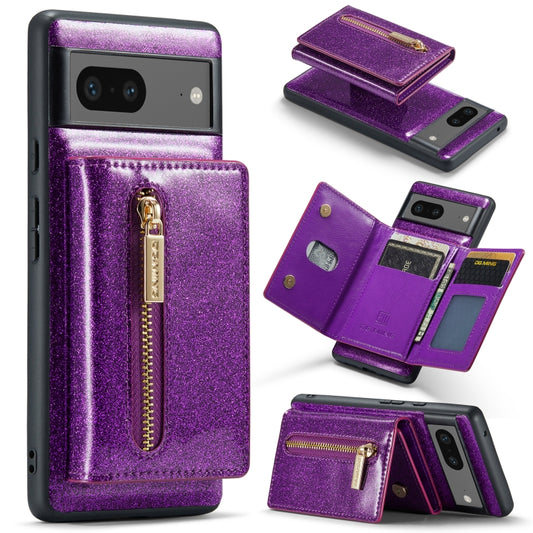 For Google Pixel 7 DG.MING M3 Series Glitter Powder Card Bag Leather Case(Dark Purple) - Google Cases by DG.MING | Online Shopping South Africa | PMC Jewellery | Buy Now Pay Later Mobicred