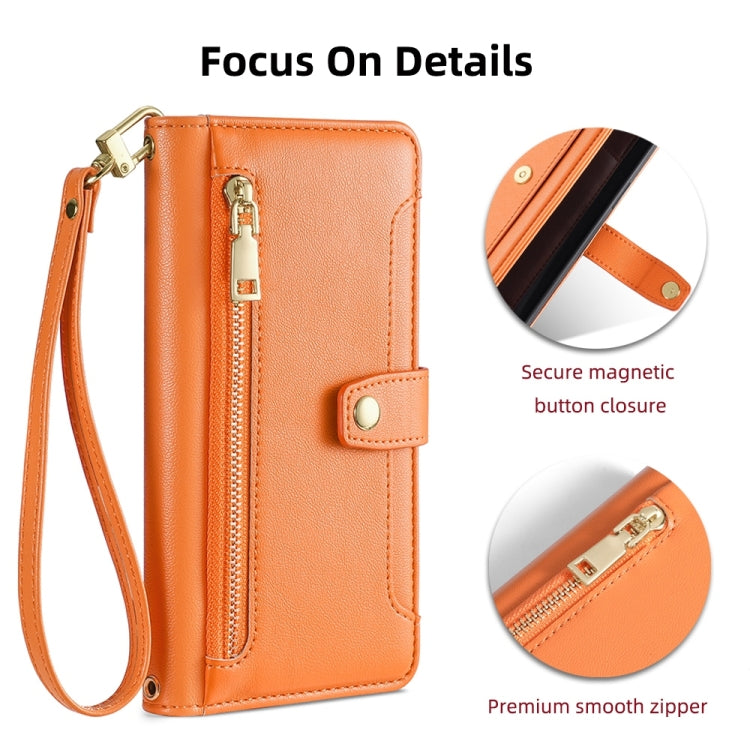 For Motorola Edge Sheep Texture Cross-body Zipper Wallet Leather Phone Case(Orange) - Motorola Cases by PMC TechLife | Online Shopping South Africa | PMC TechLife | Buy Now Pay Later Mobicred