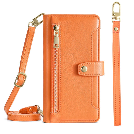 For Motorola Edge X30 Sheep Texture Cross-body Zipper Wallet Leather Phone Case(Orange) - Motorola Cases by PMC Jewellery | Online Shopping South Africa | PMC Jewellery | Buy Now Pay Later Mobicred