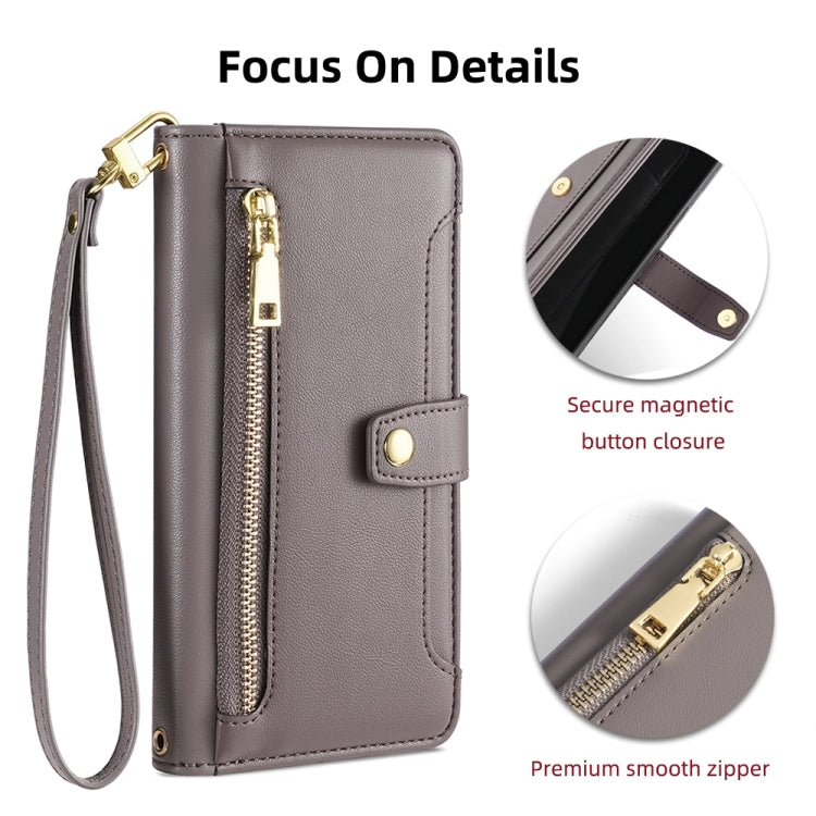 For Motorola Edge X30 Sheep Texture Cross-body Zipper Wallet Leather Phone Case(Grey) - Motorola Cases by PMC TechLife | Online Shopping South Africa | PMC TechLife | Buy Now Pay Later Mobicred