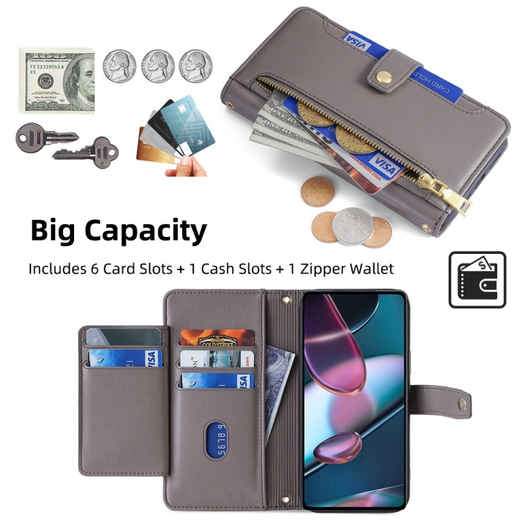 For Motorola Edge X30 Sheep Texture Cross-body Zipper Wallet Leather Phone Case(Grey) - Motorola Cases by PMC TechLife | Online Shopping South Africa | PMC TechLife | Buy Now Pay Later Mobicred
