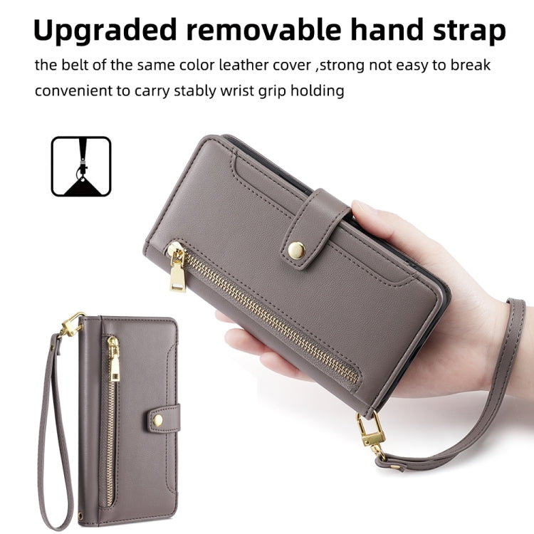 For Motorola Edge X30 Sheep Texture Cross-body Zipper Wallet Leather Phone Case(Grey) - Motorola Cases by PMC TechLife | Online Shopping South Africa | PMC TechLife | Buy Now Pay Later Mobicred