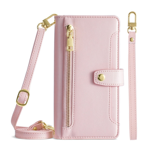 For Motorola Edge X30 Sheep Texture Cross-body Zipper Wallet Leather Phone Case(Pink) - Motorola Cases by PMC Jewellery | Online Shopping South Africa | PMC Jewellery | Buy Now Pay Later Mobicred