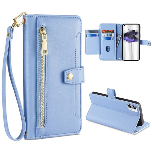 For Nothing Phone 1 Sheep Texture Cross-body Zipper Wallet Leather Phone Case(Blue) - More Brand by PMC Jewellery | Online Shopping South Africa | PMC Jewellery | Buy Now Pay Later Mobicred