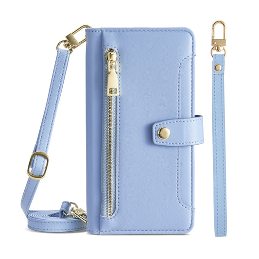 For ASUS Zenfone 8 Flip / ZS672KS Sheep Texture Cross-body Zipper Wallet Leather Phone Case(Blue) - Huawei Cases by PMC Jewellery | Online Shopping South Africa | PMC Jewellery | Buy Now Pay Later Mobicred