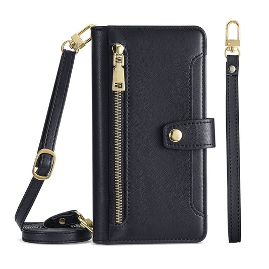 For Huawei P50 Sheep Texture Cross-body Zipper Wallet Leather Phone Case(Black) - Huawei Cases by PMC Jewellery | Online Shopping South Africa | PMC Jewellery | Buy Now Pay Later Mobicred