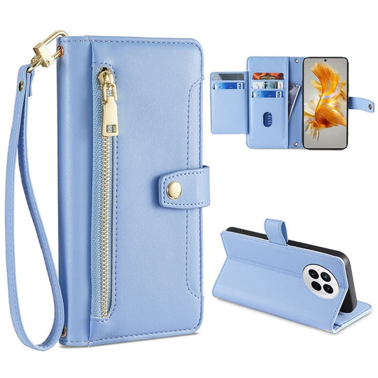 For Huawei Mate 50 Sheep Texture Cross-body Zipper Wallet Leather Phone Case(Blue) - Huawei Cases by PMC Jewellery | Online Shopping South Africa | PMC Jewellery | Buy Now Pay Later Mobicred