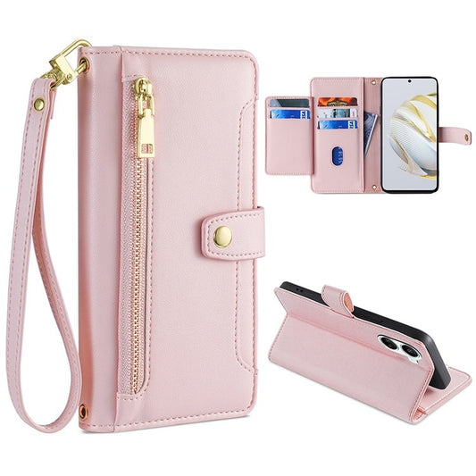 For Huawei Nova 10 SE Sheep Texture Cross-body Zipper Wallet Leather Phone Case(Pink) - Huawei Cases by PMC Jewellery | Online Shopping South Africa | PMC Jewellery | Buy Now Pay Later Mobicred