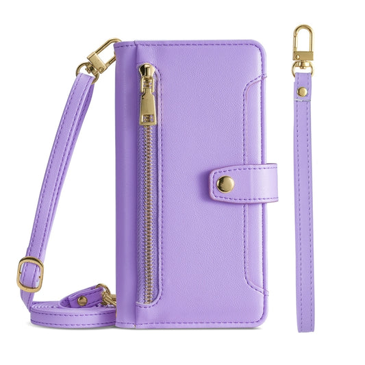 For Meizu Note 9 Sheep Texture Cross-body Zipper Wallet Leather Phone Case(Purple) - Meizu by PMC Jewellery | Online Shopping South Africa | PMC Jewellery | Buy Now Pay Later Mobicred