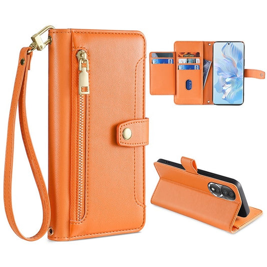 For Honor 80 Sheep Texture Cross-body Zipper Wallet Leather Phone Case(Orange) - Honor Cases by PMC Jewellery | Online Shopping South Africa | PMC Jewellery | Buy Now Pay Later Mobicred