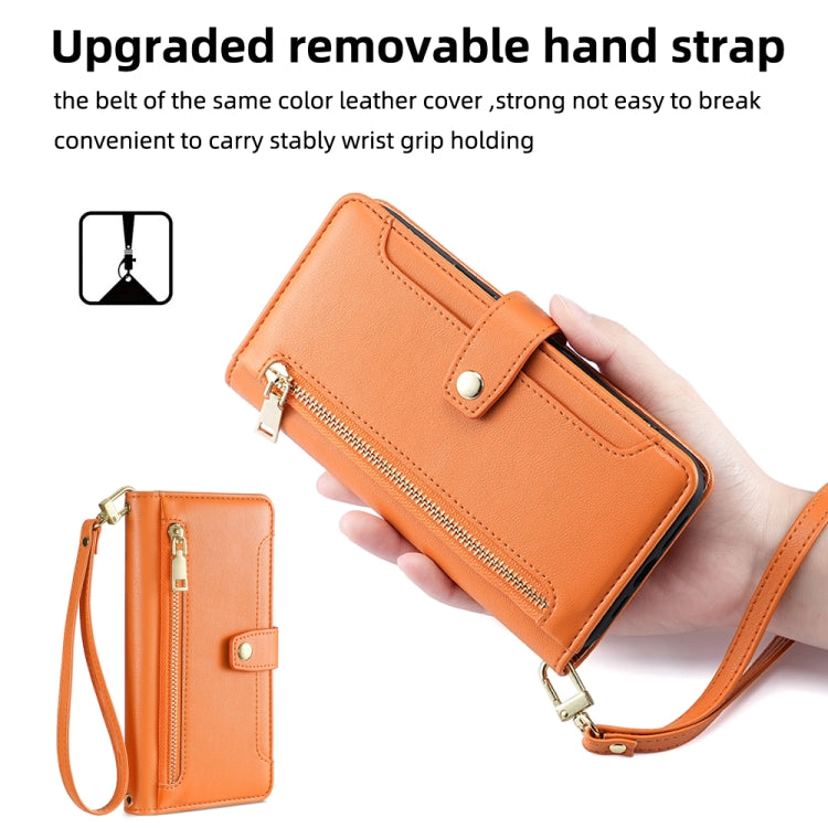 For Honor 10X Lite Sheep Texture Cross-body Zipper Wallet Leather Phone Case(Orange) - Honor Cases by PMC TechLife | Online Shopping South Africa | PMC TechLife | Buy Now Pay Later Mobicred