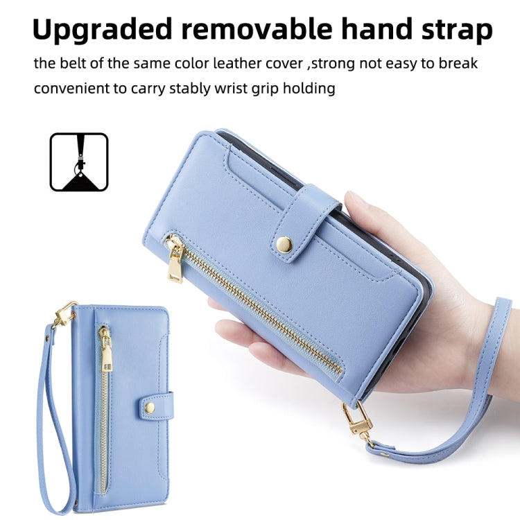 For Honor 10X Lite Sheep Texture Cross-body Zipper Wallet Leather Phone Case(Blue) - Honor Cases by PMC TechLife | Online Shopping South Africa | PMC TechLife | Buy Now Pay Later Mobicred