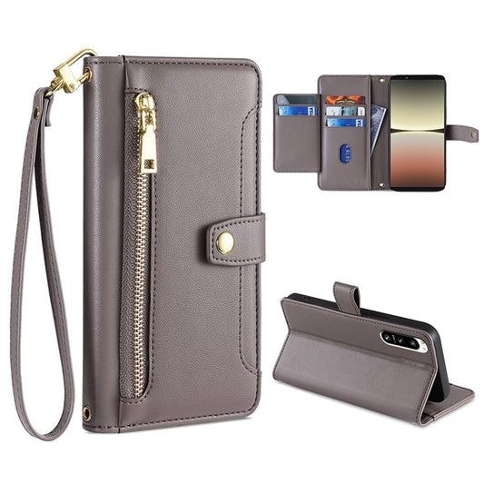 For Sony Xperia 5 IV Sheep Texture Cross-body Zipper Wallet Leather Phone Case(Grey) - Sony Cases by PMC Jewellery | Online Shopping South Africa | PMC Jewellery | Buy Now Pay Later Mobicred