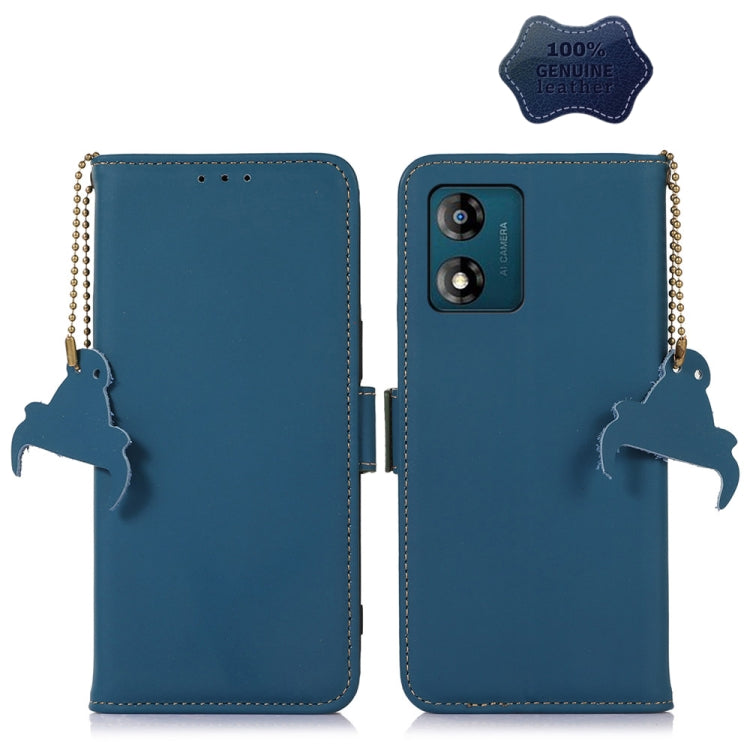 For Motorola Moto E13 Genuine Leather Magnetic RFID Leather Phone Case(Blue) - Motorola Cases by PMC TechLife | Online Shopping South Africa | PMC TechLife | Buy Now Pay Later Mobicred