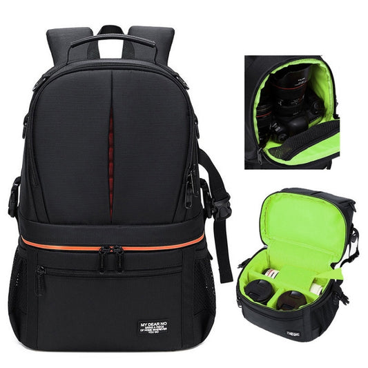 Large Capacity Waterproof Backpack Travel Shoulders Camera Bags(Black Grid Inner Green) - Backpack by PMC Jewellery | Online Shopping South Africa | PMC Jewellery | Buy Now Pay Later Mobicred