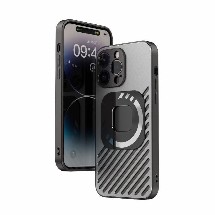 For iPhone 14 Pro R-JUST Square Round Mirror PC+TPU Phone Case(Black) - iPhone 14 Pro Cases by R-JUST | Online Shopping South Africa | PMC TechLife | Buy Now Pay Later Mobicred