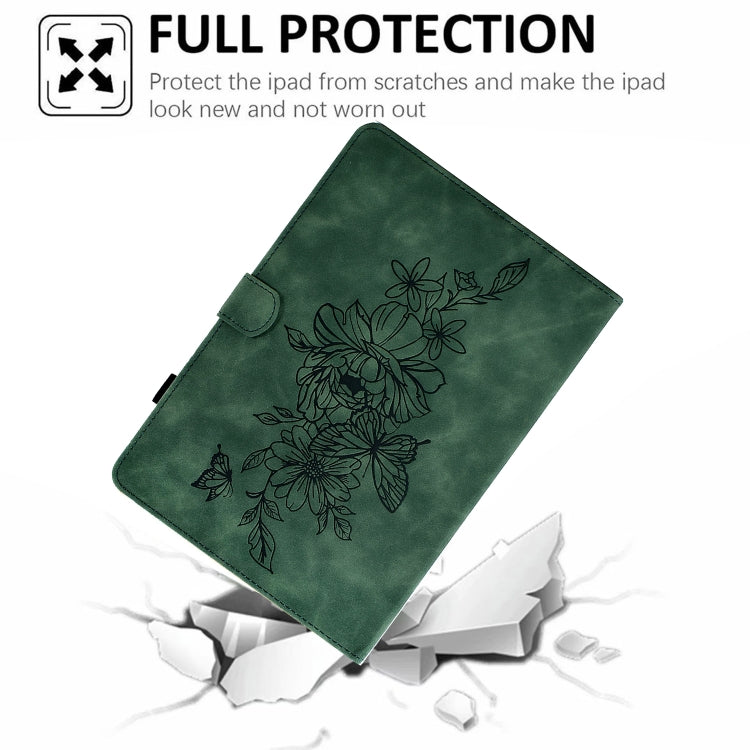 For 8 inch Tablets Peony Butterfly Embossed Leather Tablet Case(Green) - 8 inch by PMC TechLife | Online Shopping South Africa | PMC TechLife | Buy Now Pay Later Mobicred