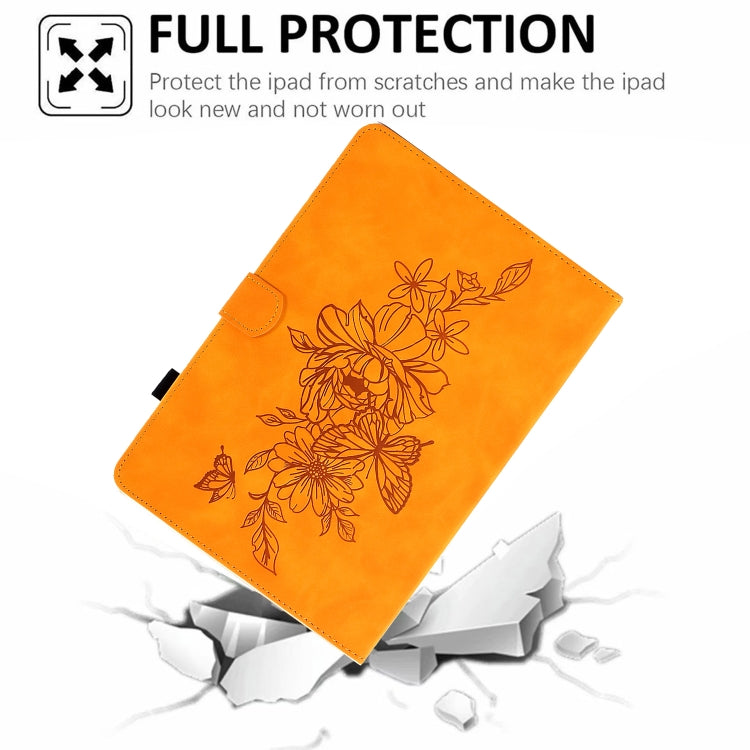 For 10 inch Tablets Peony Butterfly Embossed Leather Tablet Case(Khaki) - 10 - 11 inch by PMC TechLife | Online Shopping South Africa | PMC TechLife | Buy Now Pay Later Mobicred
