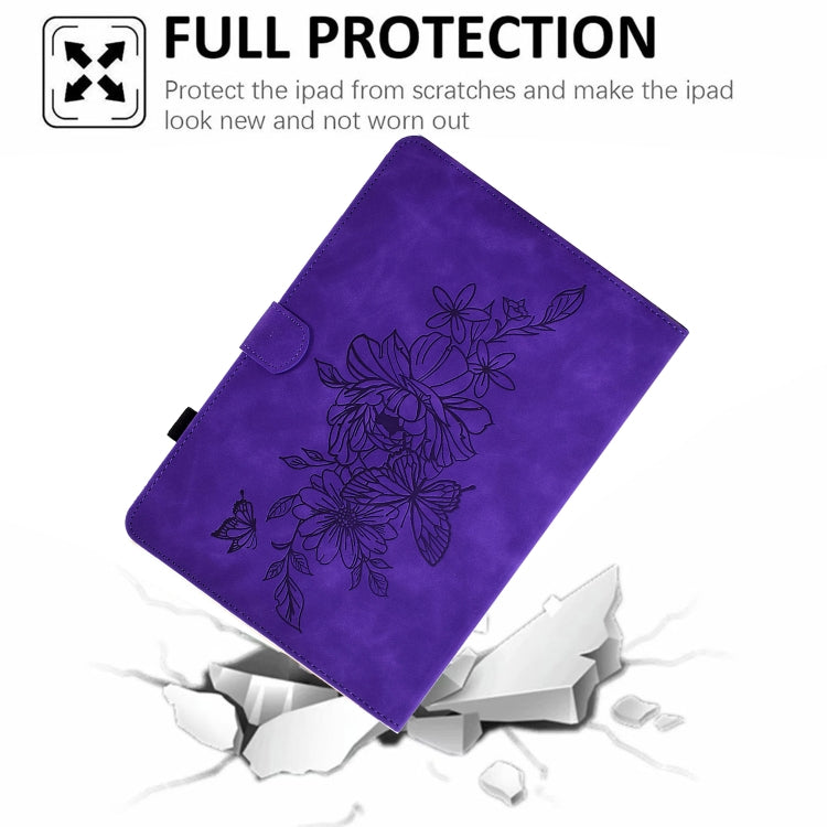 For Amazon Kindle Fire HD8 2018/2017/2016 Peony Butterfly Embossed Leather Smart Tablet Case(Purple) - Amazon by PMC TechLife | Online Shopping South Africa | PMC TechLife | Buy Now Pay Later Mobicred
