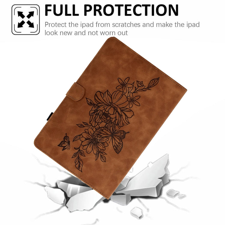 For Amazon Kindle Fire 7 2019/2017/2015 Peony Butterfly Embossed Leather Smart Tablet Case(Brown) - Amazon by PMC TechLife | Online Shopping South Africa | PMC TechLife | Buy Now Pay Later Mobicred