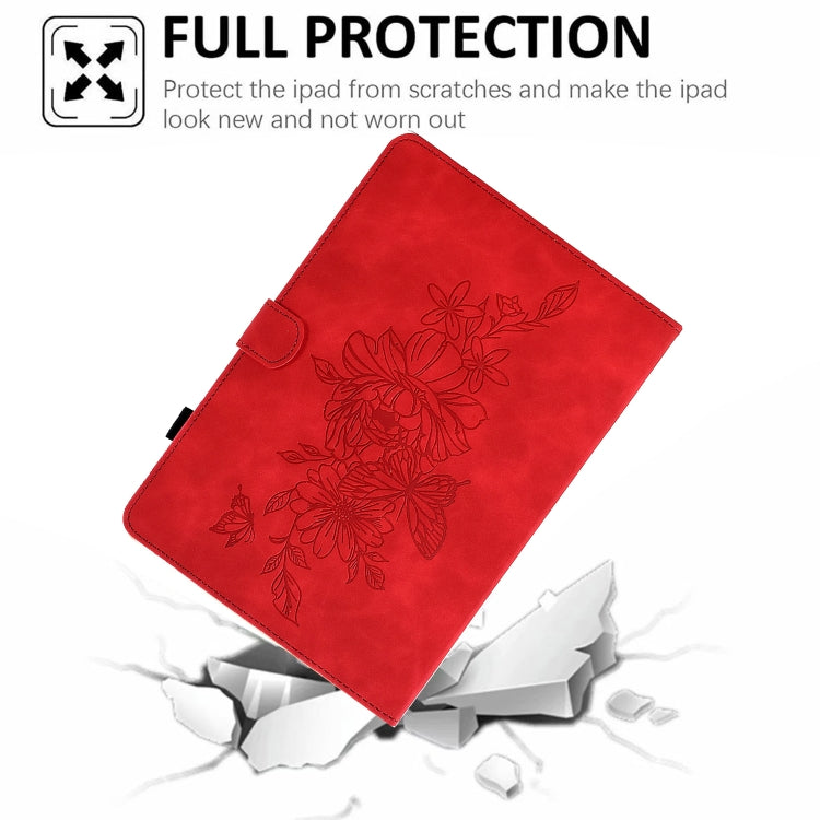 For Amazon Kindle Fire 7 2019/2017/2015 Peony Butterfly Embossed Leather Smart Tablet Case(Red) - Amazon by PMC TechLife | Online Shopping South Africa | PMC TechLife | Buy Now Pay Later Mobicred