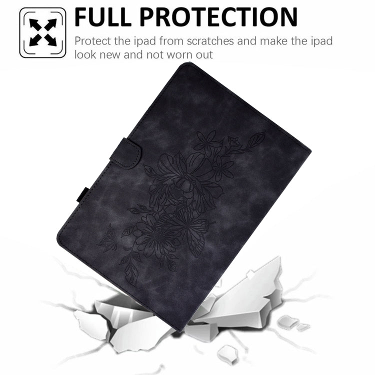 For Lenovo Tab M10 Plus 3rd Gen Peony Butterfly Embossed Leather Smart Tablet Case(Black) - Lenovo by PMC TechLife | Online Shopping South Africa | PMC TechLife | Buy Now Pay Later Mobicred