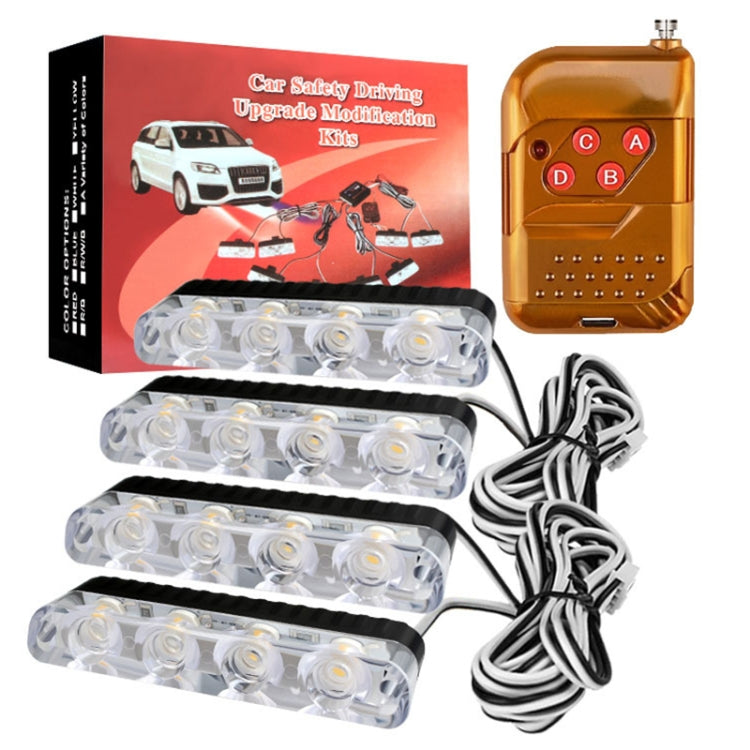 4 in 1 Car 16LEDs Grille Flash Lights Warning Lights with Wireless Remote Control(White) - Warning Lights by PMC Jewellery | Online Shopping South Africa | PMC Jewellery | Buy Now Pay Later Mobicred