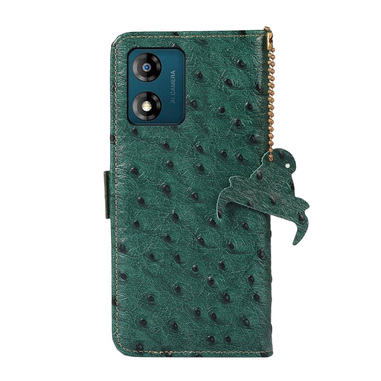 For Motorola Moto E13 4G 2023 Ostrich Pattern Genuine Leather RFID Phone Case(Green) - Motorola Cases by PMC TechLife | Online Shopping South Africa | PMC TechLife | Buy Now Pay Later Mobicred