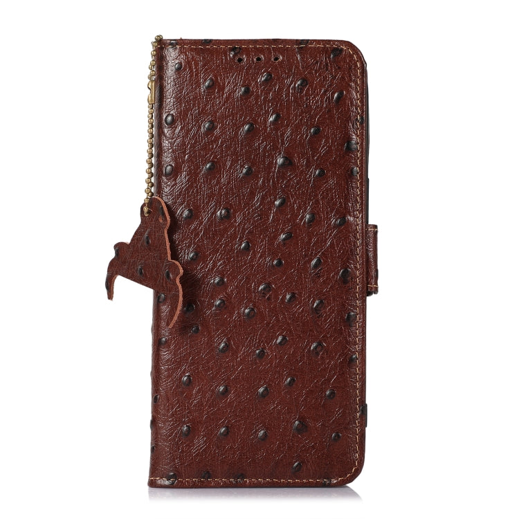 For Motorola Moto E13 4G 2023 Ostrich Pattern Genuine Leather RFID Phone Case(Coffee) - Motorola Cases by PMC TechLife | Online Shopping South Africa | PMC TechLife | Buy Now Pay Later Mobicred