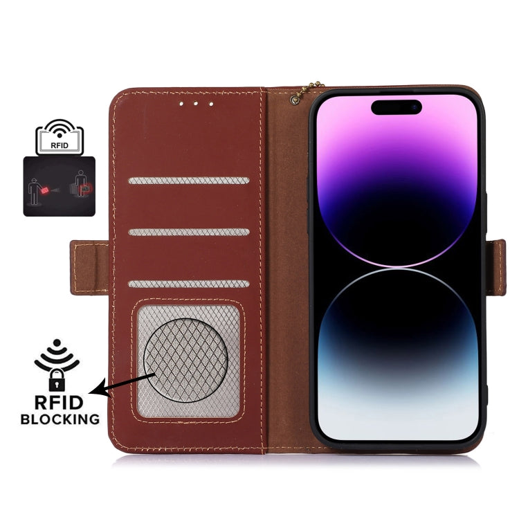 For Honor X8a 4G Genuine Leather Magnetic RFID Leather Phone Case(Coffee) - Honor Cases by PMC TechLife | Online Shopping South Africa | PMC TechLife | Buy Now Pay Later Mobicred