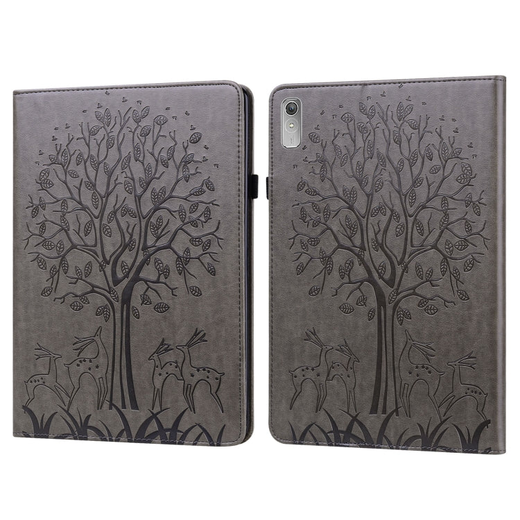 For Lenovo Tab P11 Gen 2 Tree & Deer Pattern Embossed Leather Tablet Case(Grey) - Lenovo by PMC TechLife | Online Shopping South Africa | PMC TechLife | Buy Now Pay Later Mobicred